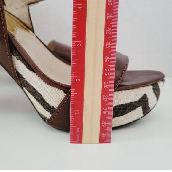 Michael Kors Ivana Mocha Zebra Animal Print Canvas Platform Sandals Heels 8.5 - Picture 9 of 10